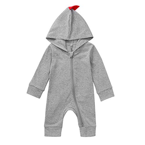 YWLINK Mono con Capucha Bebé ReciéN Nacido NiñOs NiñAs Manga Larga Caricatura Dinosaurio Cremallera con Capucha Mameluco Lindo AlgodóN Ocio Comodo Pijama Regalo De CumpleañOs(Gris,0-6 meses/70)