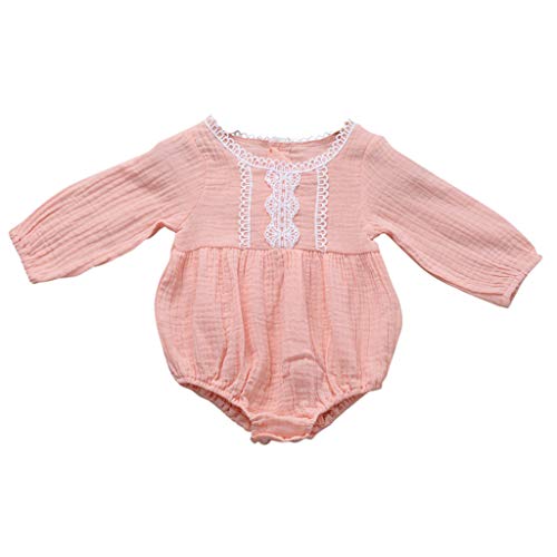 YWLINK Mono De Manga Larga para Bebé Comodo Encaje Mameluco Traje De CháNdal De Ocio Servicio A Domicilio Pijama Ropa para NiñOs Fiesta De Bautizo Primer Regalo De CumpleañOs(Rosado,0-6 meses/70)