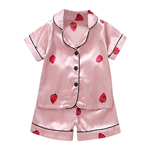 YWLINK Pijama De NiñO Y NiñA Camisa De Manga Corta De Dibujos Animados+Pantalones Cortos Mezcla De AlgodóN Servicio A Domicilio Ocio Encantador Ropa para NiñOs(Rosado,18-24 meses/100)