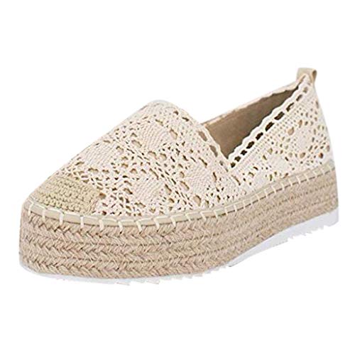 YWLINK Plataforma Hueca para Mujer Zapatos Casuales Color SóLido Transpirable CuñA Alpargatas Antideslizante CóModo Zapatos Romanos Bohemia TamañO Grande Fiesta Deportes Al Aire Libre(Beige,40EU)