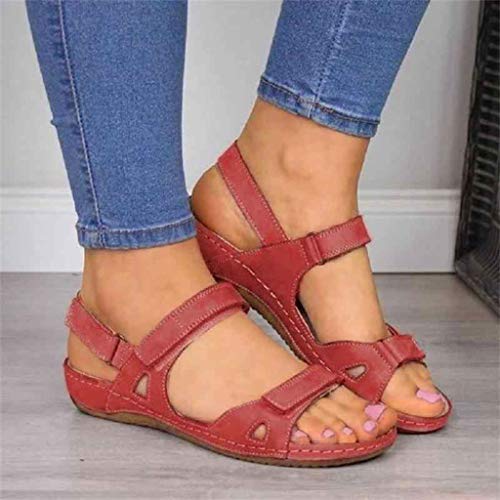 YWLINK Sandalias De Talla Grande para Mujer Zapatos De Playa con Punta Abierta De Verano Sandalias Deportivas Antideslizantes Fondo Plano Zapatillas Casual(Rojo,42EU)