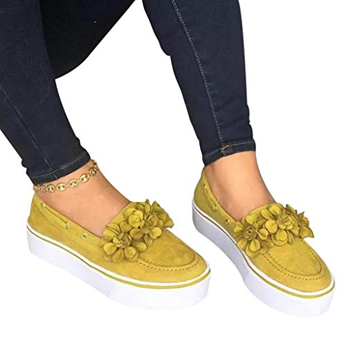 YWLINK Zapatos Casuales Flor De Cabeza Redonda De Gran TamañO Zapatos De Mujer Plataforma Zapatillas De Deporte Transpirable Moda Lienzo Botines Simple Viaje De Fiesta En La Playa(Amarillo,39EU)