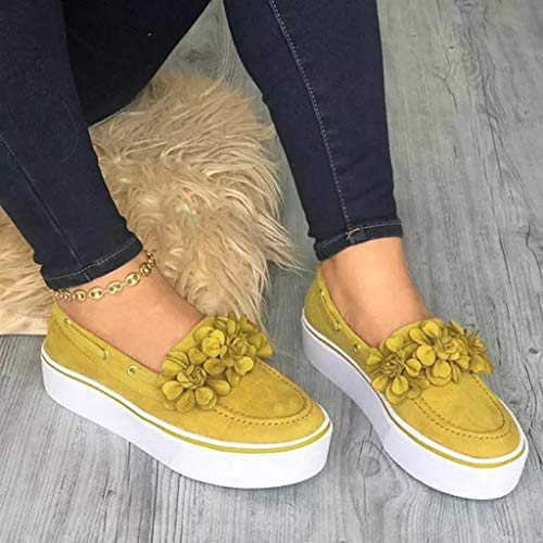 YWLINK Zapatos Casuales Flor De Cabeza Redonda De Gran TamañO Zapatos De Mujer Plataforma Zapatillas De Deporte Transpirable Moda Lienzo Botines Simple Viaje De Fiesta En La Playa(Amarillo,39EU)