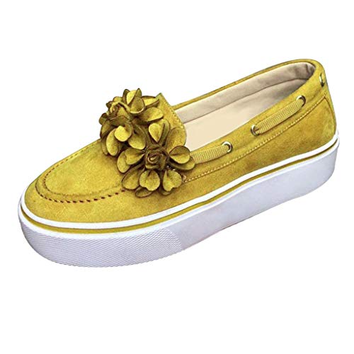 YWLINK Zapatos Casuales Flor De Cabeza Redonda De Gran TamañO Zapatos De Mujer Plataforma Zapatillas De Deporte Transpirable Moda Lienzo Botines Simple Viaje De Fiesta En La Playa(Amarillo,39EU)