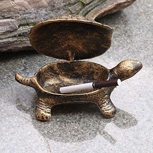 YXB Cenicero Cenicero de Hierro Tortuga Bronce Creativo Nostálgico Todo Hierro Fundido Adecuado para decoración de Oficina/hogar (Compre uno y llévese Otro Gratis) (Color: Bronce-12x9x6CM)