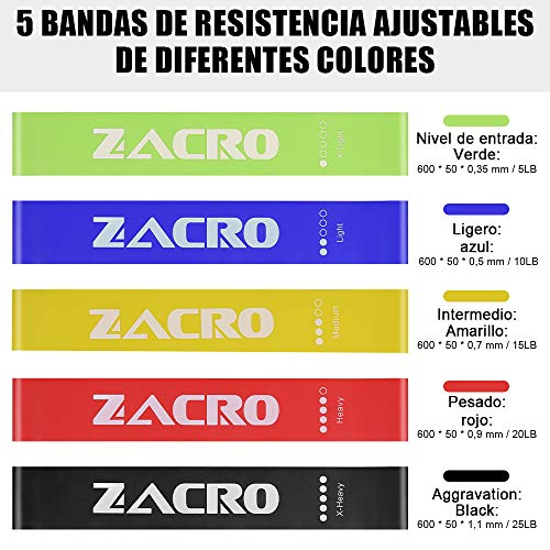 Zacro 16Pcs Bandas Elasticas Resistencia Fitness,5 Bandas Extra Adjunto,5 Bandas Tubo de Látex,Ancla de Puerta,Correas de Tobillo,Manual Manijas Asas para Fitness Entrenamiento Crossfit