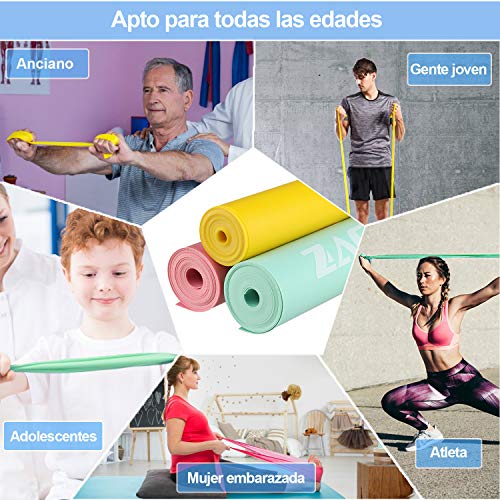 Zacro Bandas Elasticas Fitness 3 Pcs, 1.8M Banda de Resistencia de Fitness para Hombres y Mujeres, Ideal para Yoga, Pilates, Crossfit, Estiramiento, Entrenamiento de Fuerza, Culturismo, Fisioterapia