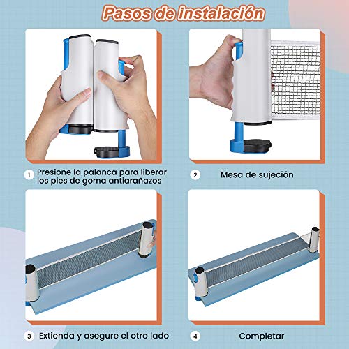 Zacro Juego de Tenis de Mesa 10 en 1, Sets de Ping Pong con 2 Palas de Ping Pong + 6 Pelotas + 1 Red Retráctil 170cm + 1 Bolsa de Malla，Material de Álamo，para el Juego Interior al Aire Libre y Regalo