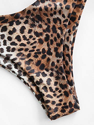 ZAFUL - Bikini de dos piezas para mujer, diseño de leopardo Criss Cross Push Up de corte alto y acolchado marrón M