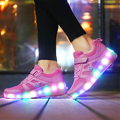 Zapatillas con Ruedas 7 Colores LED Luces Luminosas Zapatos Ajustable Ruedas Patines Deportes al Aire Libre Gimnasia Zapatillas de Skateboard para Niños y niña Los Mejores Regalos