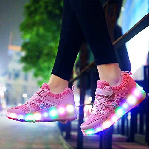 Zapatillas con Ruedas 7 Colores LED Luces Luminosas Zapatos Ajustable Ruedas Patines Deportes al Aire Libre Gimnasia Zapatillas de Skateboard para Niños y niña Los Mejores Regalos