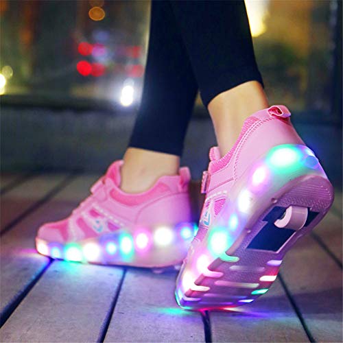 Zapatillas con Ruedas 7 Colores LED Luces Luminosas Zapatos Ajustable Ruedas Patines Deportes al Aire Libre Gimnasia Zapatillas de Skateboard para Niños y niña Los Mejores Regalos