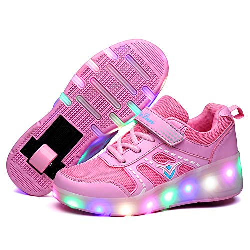 Zapatillas con Ruedas 7 Colores LED Luces Luminosas Zapatos Ajustable Ruedas Patines Deportes al Aire Libre Gimnasia Zapatillas de Skateboard para Niños y niña Los Mejores Regalos