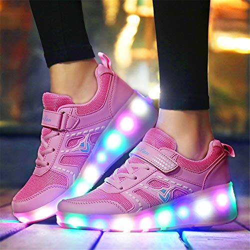 Zapatillas con Ruedas 7 Colores LED Luces Luminosas Zapatos Ajustable Ruedas Patines Deportes al Aire Libre Gimnasia Zapatillas de Skateboard para Niños y niña Los Mejores Regalos