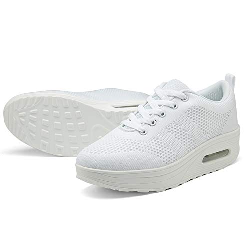 Zapatillas cuña Mujer Deportivas cuña Mujer Zapatos Deporte Gimnasio Zapatillas de Running Ligero Sneakers Cómodos Fitness Zapatos de Trabajo Blanco A 42EU