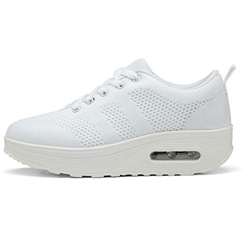 Zapatillas cuña Mujer Deportivas cuña Mujer Zapatos Deporte Gimnasio Zapatillas de Running Ligero Sneakers Cómodos Fitness Zapatos de Trabajo Blanco A 42EU