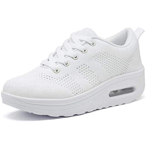 Zapatillas cuña Mujer Deportivas cuña Mujer Zapatos Deporte Gimnasio Zapatillas de Running Ligero Sneakers Cómodos Fitness Zapatos de Trabajo Blanco A 42EU