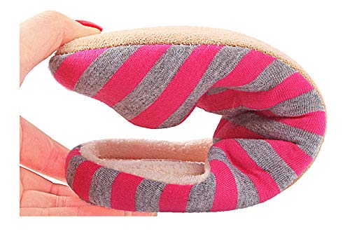 Zapatillas De Casa De Invierno Zapatillas De Casa Para Mujer Zapatillas De Interior De Felpa Suave Zapatos De AlgodóN CáLido A Rayas Zapatillas De Dormitorio De Piel Femenina A Rayas De Gran TamañO