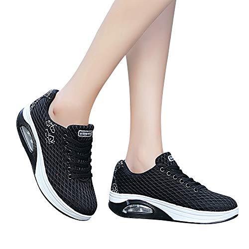 Zapatillas De Deporte De Mujer Plataforma Alta Zapatos Casuales con Cordones Tejido De Malla Colores Mezclados Zoelove/Negro,37