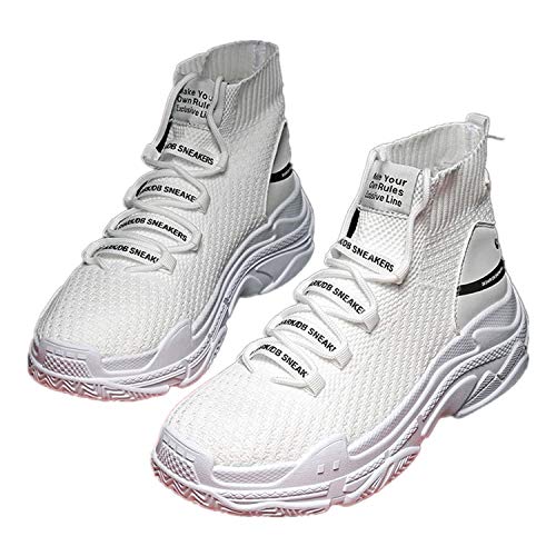 Zapatillas de Deportes Hombre de Tiburón de Alta Transpirables de Invierno Zapatillas para Correr Calcetines Zapatos de Plataforma Calzado Running Casuales(Blanco,43)