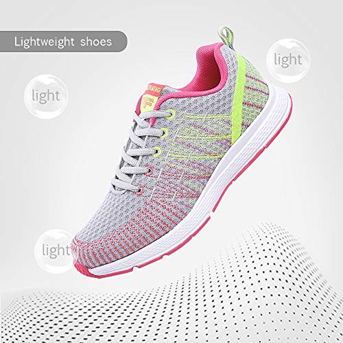Zapatillas de Deportivos de Running para Mujer Gimnasia Ligero Sneakers Gris-Amarillo 40