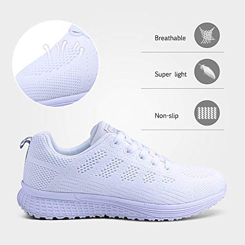 Zapatillas de Deportivos de Running para Mujer Gimnasia Ligero Sneakers Negro Azul Gris Blanco 35-40 Blanco 40