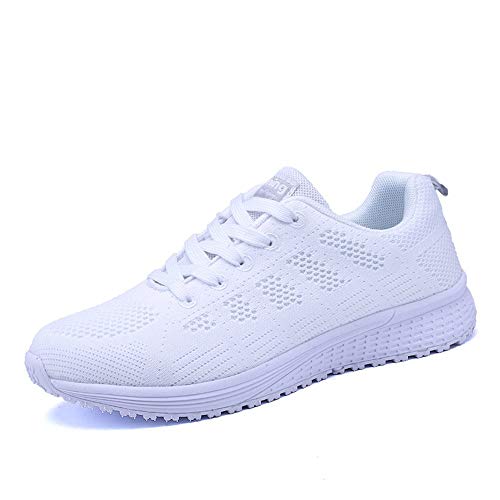 Zapatillas de Deportivos de Running para Mujer Gimnasia Ligero Sneakers Negro Azul Gris Blanco 35-40 Blanco 40