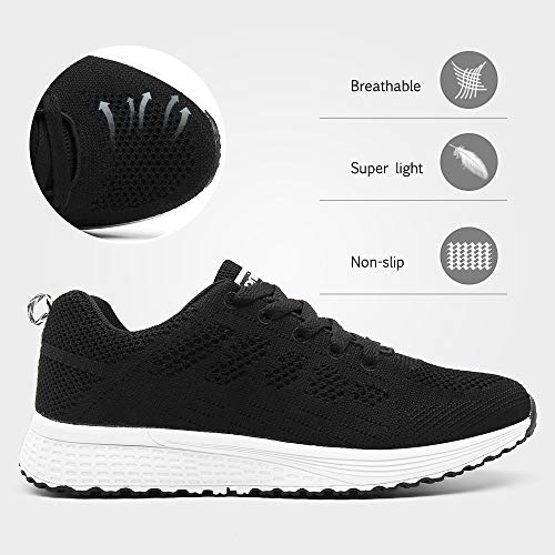 Zapatillas de Deportivos de Running para Mujer Gimnasia Ligero Sneakers Negro Azul Gris Blanco 35-40 Negro 40