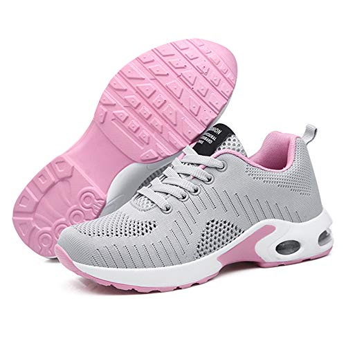 Zapatillas Deportivas de Mujer Air Cordones Zapatillas de Running Fitness Sneakers 4cm Gris 39