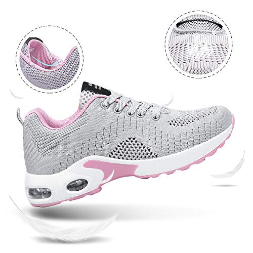 Zapatillas Deportivas de Mujer Air Cordones Zapatillas de Running Fitness Sneakers 4cm Gris 39