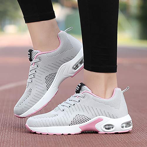 Zapatillas Deportivas de Mujer Air Cordones Zapatillas de Running Fitness Sneakers 4cm Gris 39