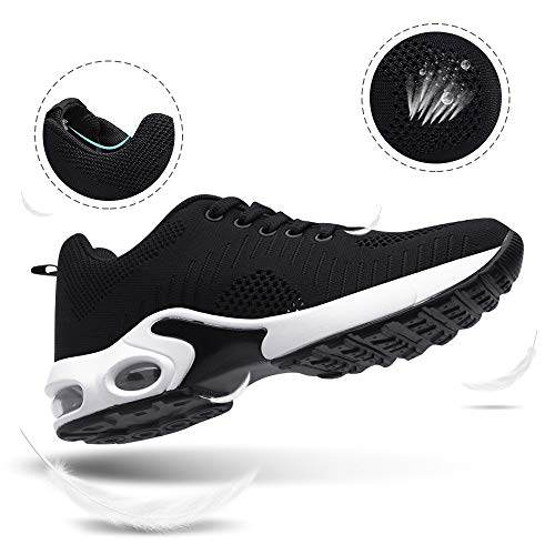 Zapatillas Deportivas de Mujer Air Cordones Zapatillas de Running Fitness Sneakers 4cm Negro-1 39