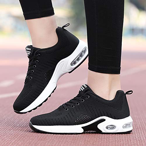 Zapatillas Deportivas de Mujer Air Cordones Zapatillas de Running Fitness Sneakers 4cm Negro-1 39