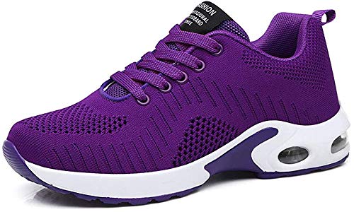 Zapatillas Deportivas de Mujer Air Cordones Zapatillas de Running Fitness Sneakers 4cm Púrpura-1 39