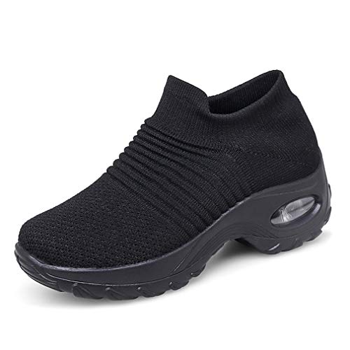 Zapatillas Deportivas de Mujer Gimnasio Zapatos Running Deportivos Fitness Correr Casual Ligero Comodos Respirable Negro Gris Morado 35-42 BK2 38