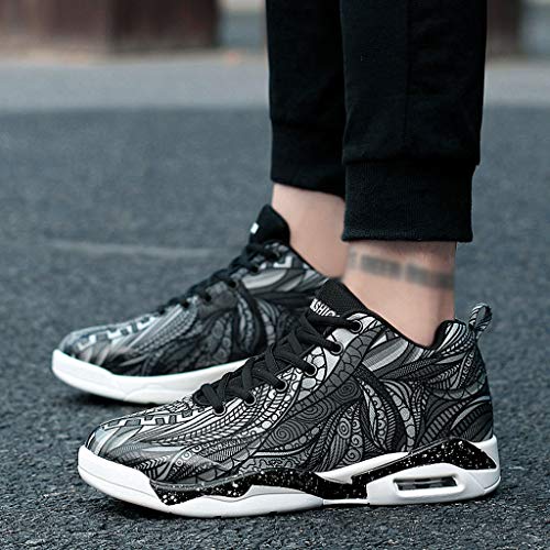 Zapatillas para Hombre - Zapatos Deportes Baloncesto Senderismo Running Andar Zapatos Amortiguadores de Colchón de Aire Sneakers Calzado 3D Pintadas(Negro B,38)