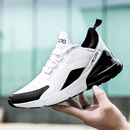 Zapatillas Running Hombre Antideslizantes Ligeras Zapatillas de Correr Casual para Deportivas de Malla Blanco Negro 40