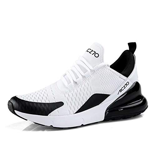 Zapatillas Running Hombre Antideslizantes Ligeras Zapatillas de Correr Casual para Deportivas de Malla Blanco Negro 40