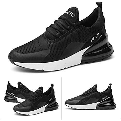 Zapatillas Running Hombre Antideslizantes Ligeras Zapatillas de Correr Casual para Deportivas de Malla Negro Blanco 39