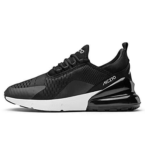 Zapatillas Running Hombre Antideslizantes Ligeras Zapatillas de Correr Casual para Deportivas de Malla Negro Blanco 39