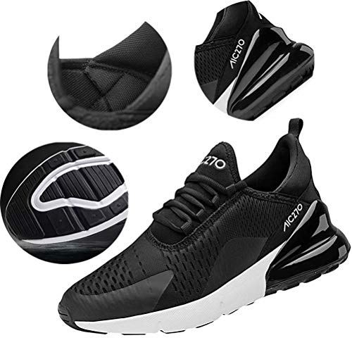 Zapatillas Running Hombre Antideslizantes Ligeras Zapatillas de Correr Casual para Deportivas de Malla Negro Blanco 39