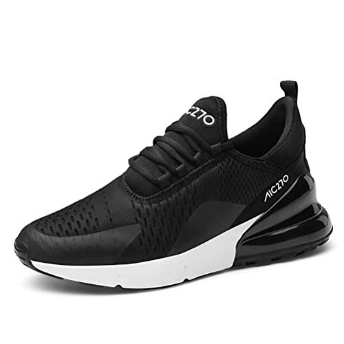 Zapatillas Running Hombre Antideslizantes Ligeras Zapatillas de Correr Casual para Deportivas de Malla Negro Blanco 39