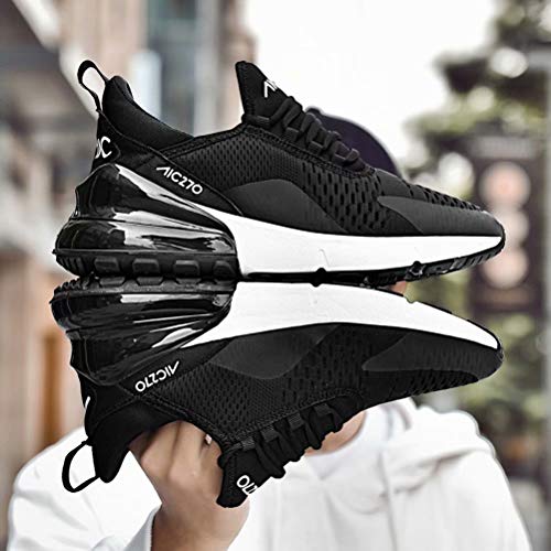 Zapatillas Running Hombre Antideslizantes Ligeras Zapatillas de Correr Casual para Deportivas de Malla Negro Blanco 39