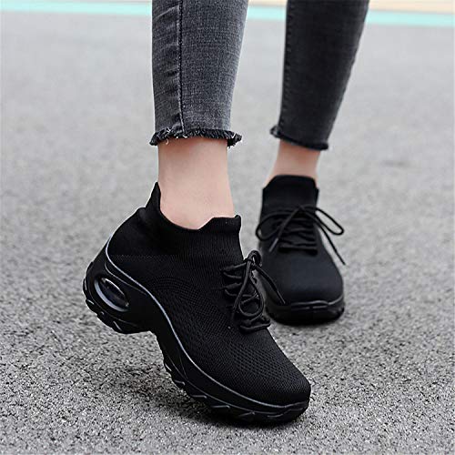 Zapatos Deporte Mujer Zapatillas Deportivas Correr Gimnasio Casual Zapatos para Caminar Mesh Running Transpirable Aumentar Más Altos Sneakers Negro Gris Morado Rojo 35-44 Negro 37