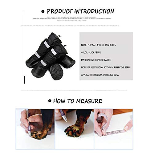 Zapatos Impermeables para Perros Botas De Nieve para Invierno para Perros Paw Cover Velcro Reflectante -Antideslizante - Adecuado para Mascotas Grandes y Medianas Paquete De 4,Negro,S