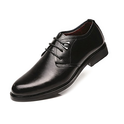 Zapatos Oxford Calzado de hombre clásico Cuero de PU formal Cordones de suela blanda Zapatos de vestir de invierno para caballeros Calzado de conducción ( Color : Fleece Inside Black , Size : 8 MUS )