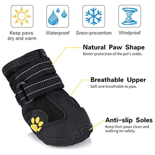 Zapatos para Perros, 4 Pcs Impermeable Zapatos Perro para Mediano y Grandes Perros - Negro (6#)