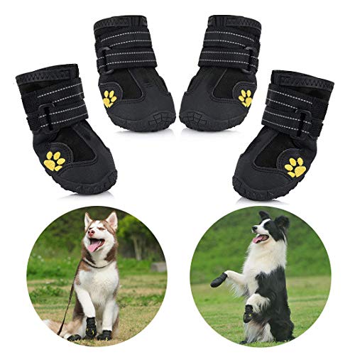 Zapatos para Perros, 4 Pcs Impermeable Zapatos Perro para Mediano y Grandes Perros - Negro (6#)