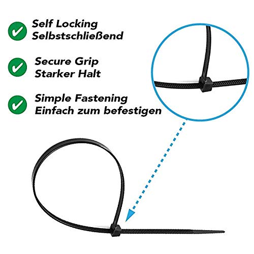 ZARRS Ataduras de Cables,100 Pack Nylon Bridas Negro Heavy Duty Zip Ties para la Oficina Casa Taller Garaje 200 mm x 2.5 mm