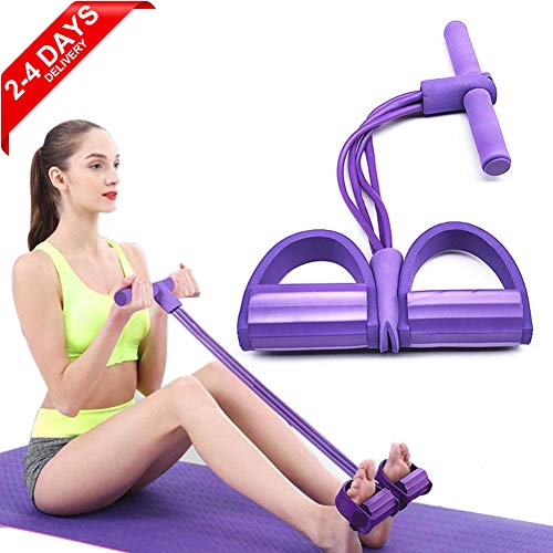 ZCZY Cuerda de Tensión Multifunción,4 Tubos elástico pedal de pie banda de entrenamiento,entrenador de abdomen, cintura, brazo, gimnasio en casa, sit-up,yoga, estiramiento y adelgazamiento